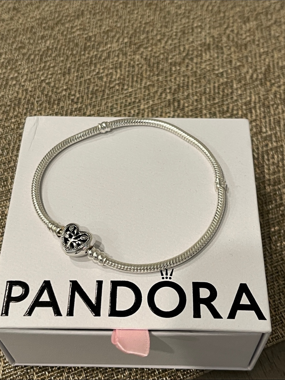 Pandora Silver Heart Clasp Snake Chain Bracelet - Silver family tree